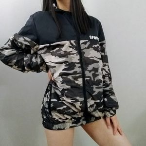 Camo Army Print Black Hooded Jacket